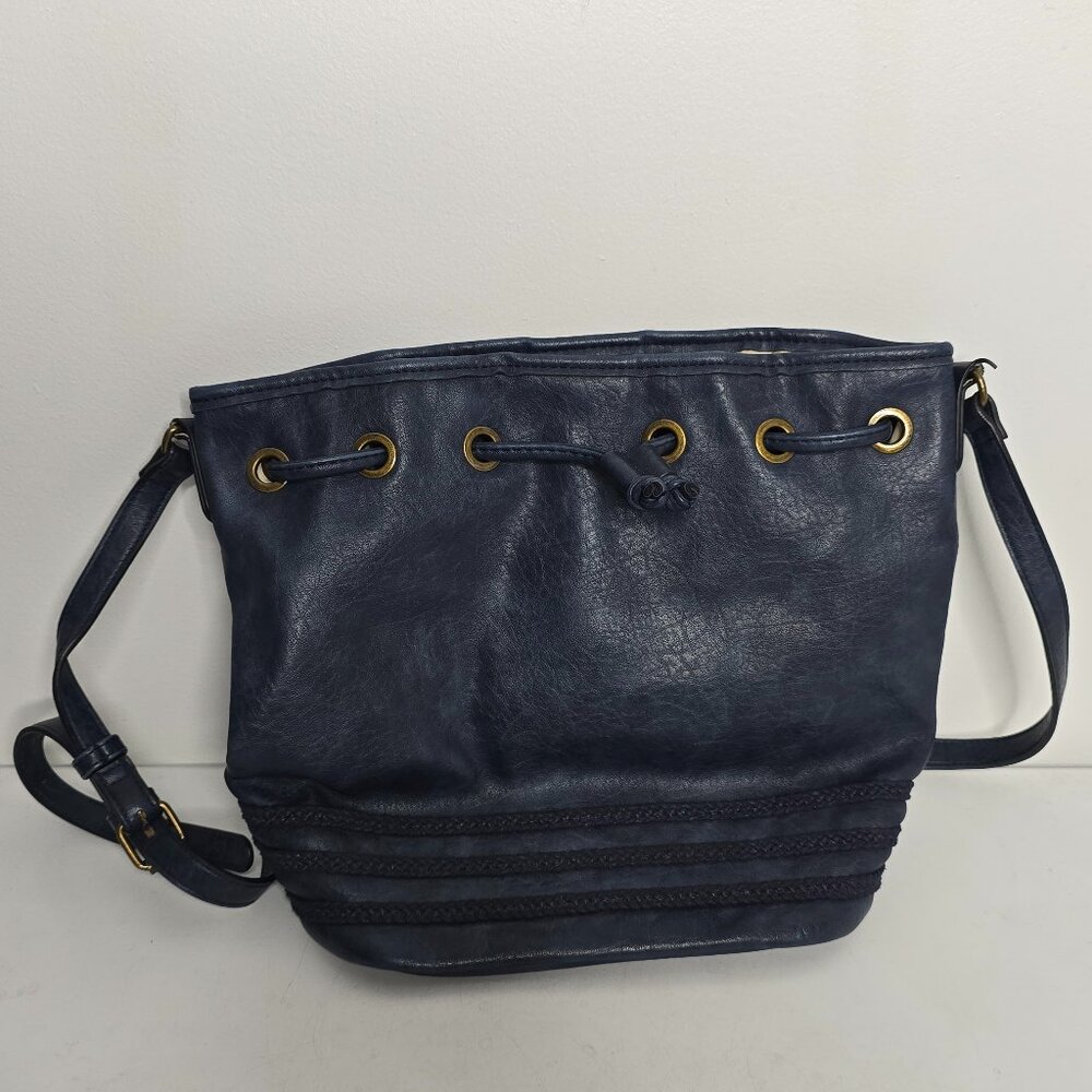 Haden Harnett‎ Purse Blue Vegan Drawstring Textured Shoulder Bag Handbag